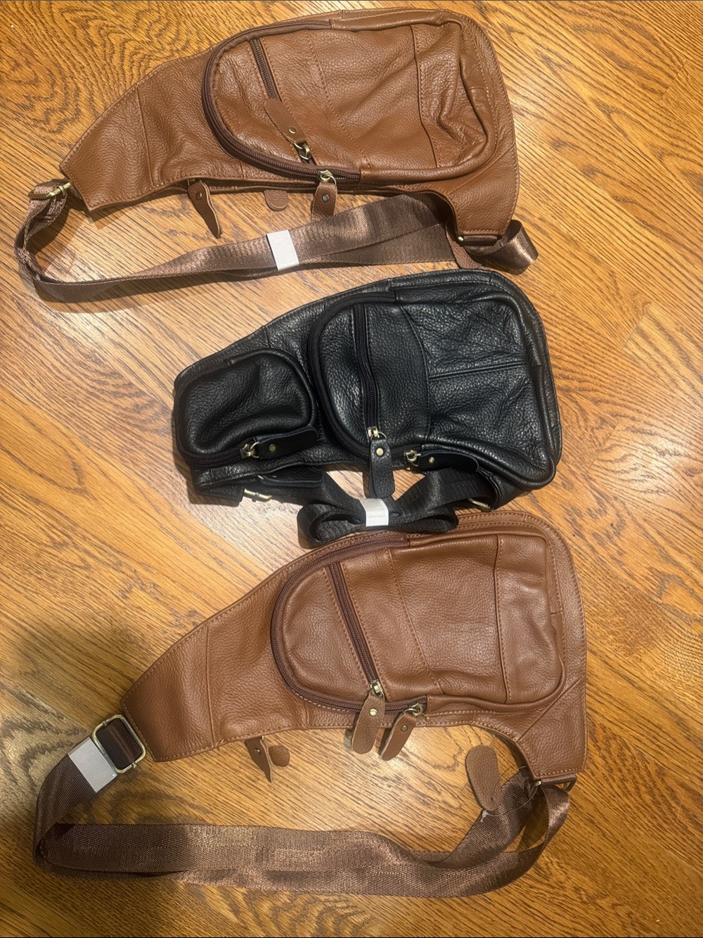 Individually sold leather passport/phone cross body bags/ 4 zipper compartments